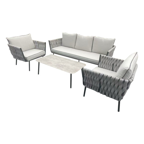 Helmsley Grey Rattan Sofa Set – 3-Seater, 2 Chairs & Coffee Table