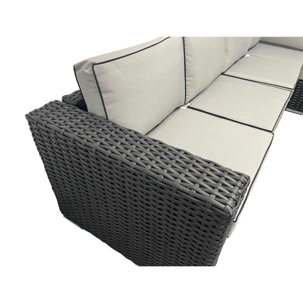 Ely Black Rattan Fire Pit Corner Sofa Set – Multi-Piece with Benches