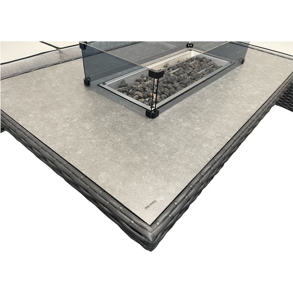 Ely Black Rattan Fire Pit Corner Sofa Set – Multi-Piece with Benches