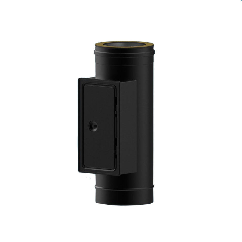 100mm black Solinox straight pipe with an inspection door, designed for efficient ventilation and easy access for maintenance.