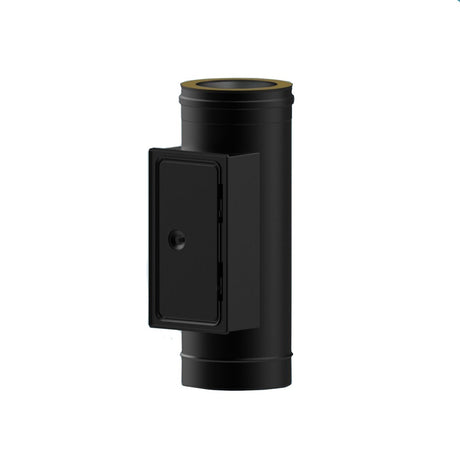 100mm black Solinox straight pipe with an inspection door, designed for efficient ventilation and easy access for maintenance.