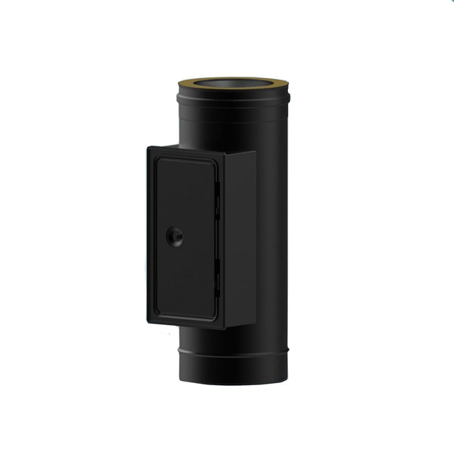100mm black Solinox straight pipe with an inspection door, designed for efficient ventilation and easy access for maintenance.