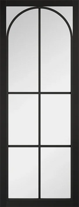 Black Astoria clear glazed interior door with arched top panel and six glass sections