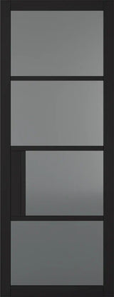 Black Chelsea glazed interior door with four tinted glass panels and modern frame design