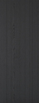 Black laminate panel with vertical wood grain texture and subtle groove detailing