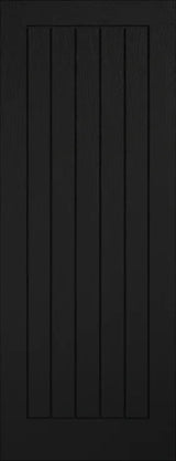Black Mexicano internal door with vertical panel detailing and wood grain texture