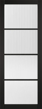Black Soho reeded glazed door with four vertical textured glass panels