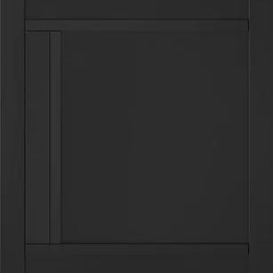 Black interior door with three panel design and modern vertical groove detail