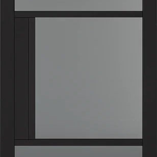 Black glazed internal door with three tinted glass panels and modern design