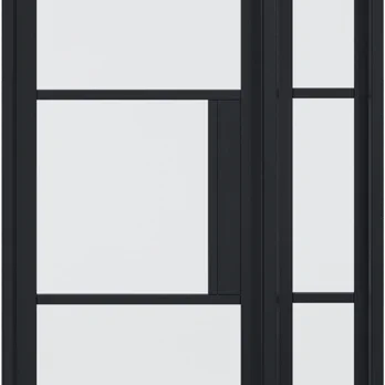 Black Tribeca sidelight door with glass panels, modern design, shown without lock block