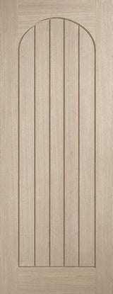 Blonde oak Mexicano arched square top door with vertical grooves and natural wood grain