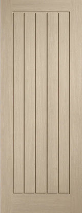 Blonde oak Mexicano door with vertical grooved panels and wood grain texture
