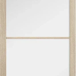 Blonde oak glazed door with four clear glass panels, modern internal door design