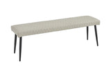 Taupe low bench with quilted seat upholstery and slender black legs