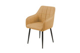 Yellow upholstered dining chair with black metal legs and quilted seat