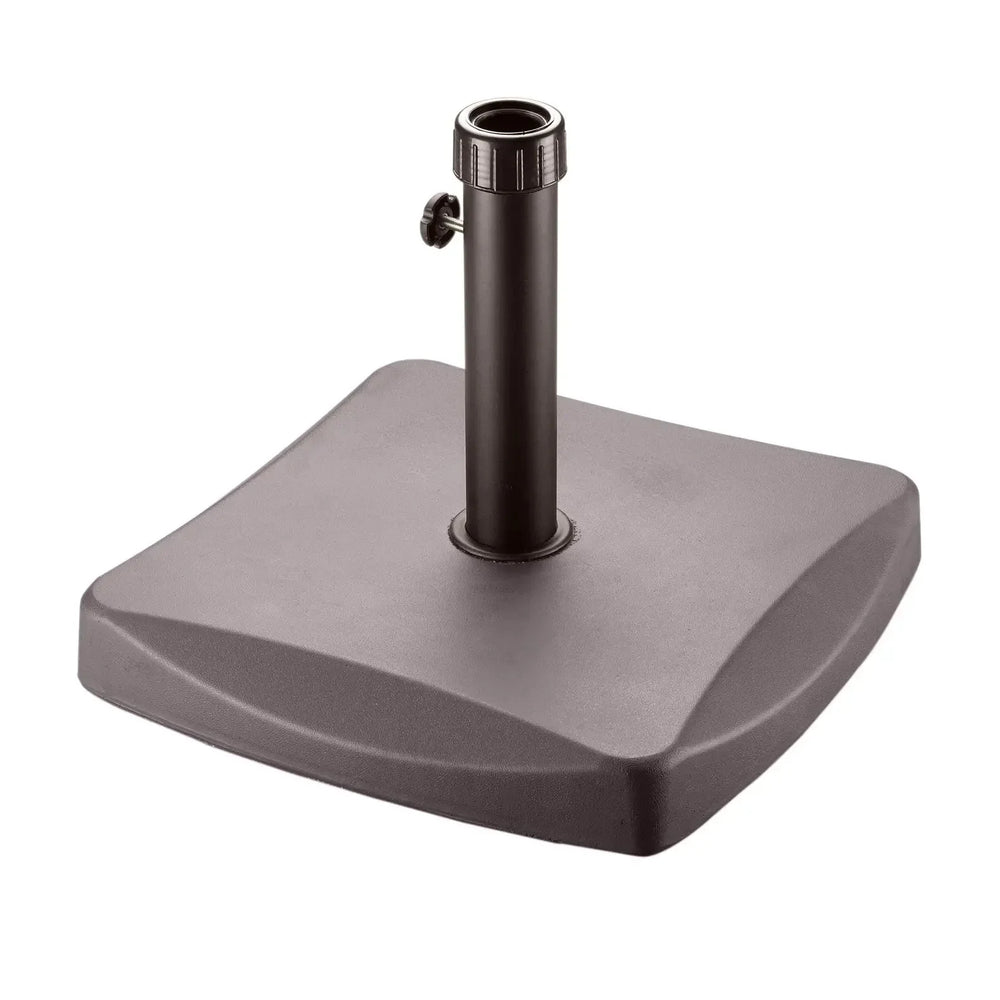 Brown polycrete outdoor parasol base 25kg with square shape and upright pole
