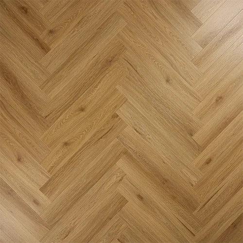 Brushed oak flooring with herringbone pattern and natural wood grain texture