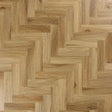 Brushed oak wood flooring in herringbone pattern with natural light brown finish
