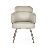 Beige leather accent chair with metal legs and padded backrest, front view