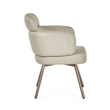 Beige leather accent chair with metal legs, side profile view