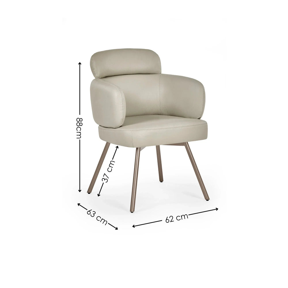 Beige accent chair with padded armrests and metal legs, showing dimensions 88x62x63 cm