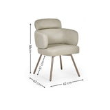 Beige accent chair with padded armrests and metal legs, showing dimensions 88x62x63 cm