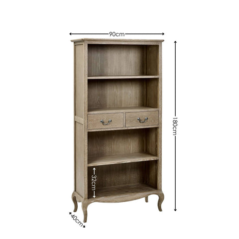 Camille French Style Tall Bookcase with Drawers Limed Oak