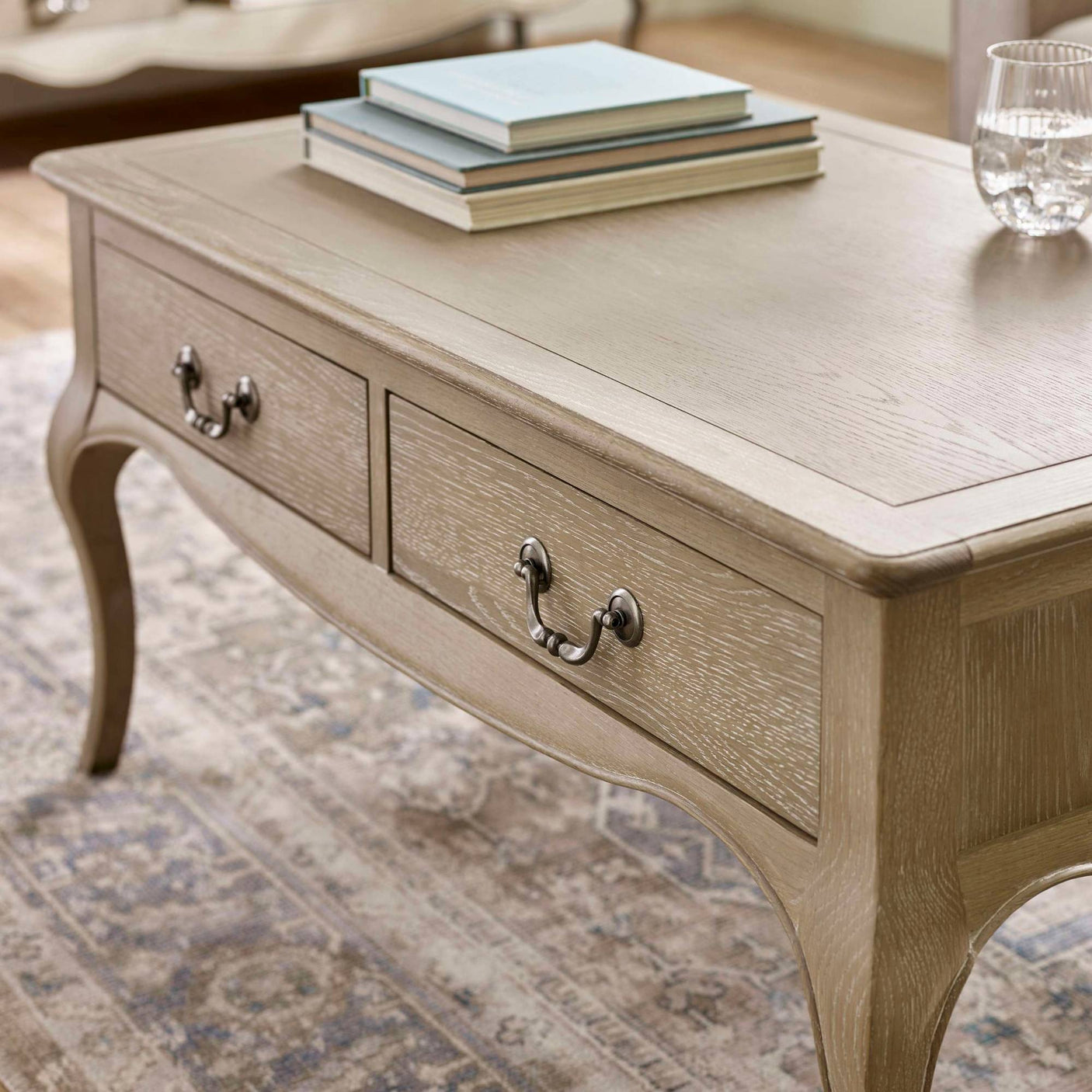 Camille French Style Rectangular Coffee Table Limed Oak
