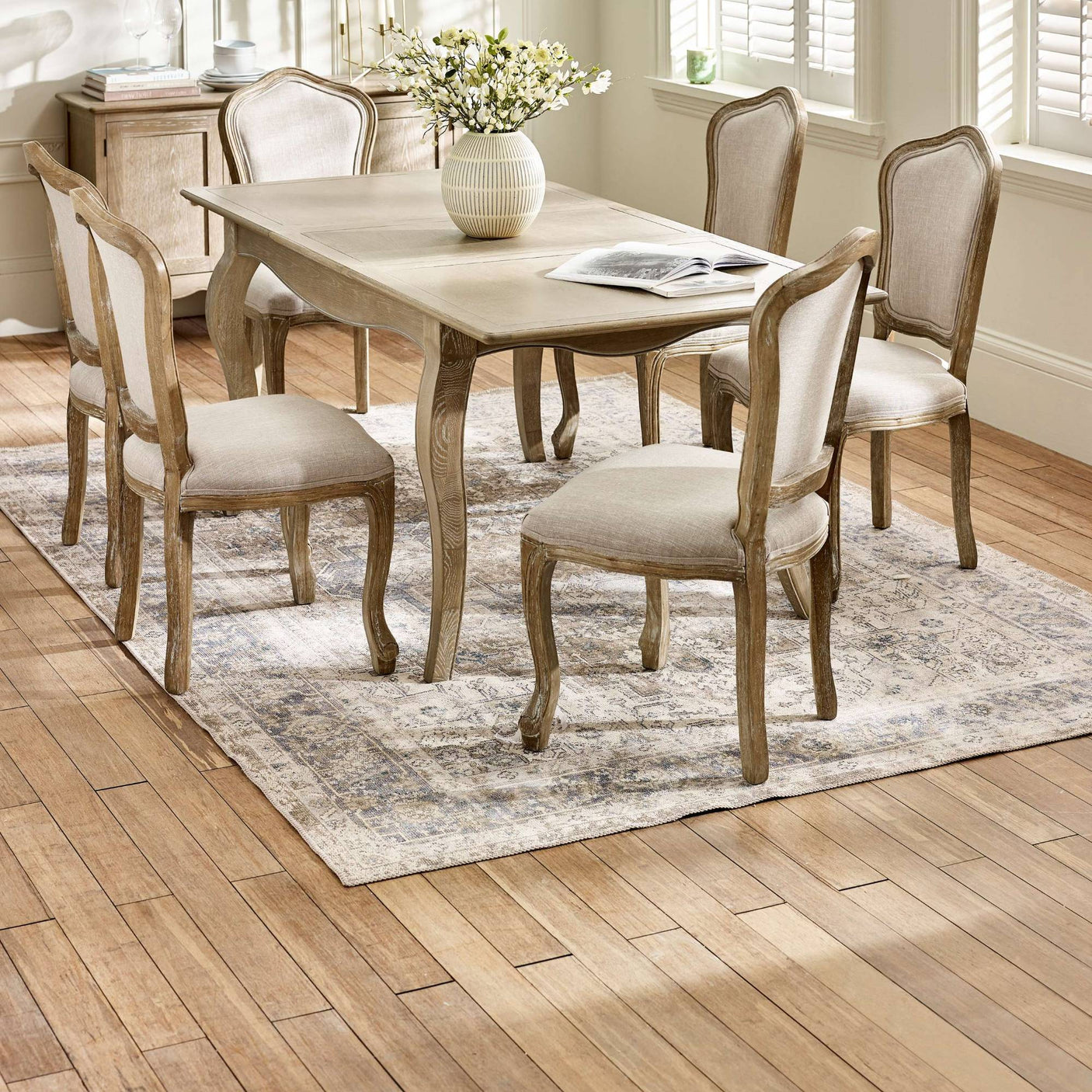 Camille French Style Rectangular 4-6 Seater Extending Dining Table Limed Oak