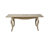 The Camille French Style Rectangular 4-6 Seater Extending Dining Table features a limed oak finish with elegantly curved legs, showcasing a classic design suitable for dining rooms