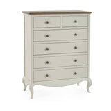 Camille 4 + 2 Chest Ivory, angled view showing cabriole legs and silver-effect handles