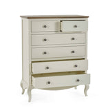 Camille 4 + 2 Chest Ivory, angled view with drawers open