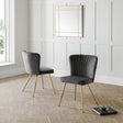 Grey velvet dining chairs with gold legs in a modern room with panelled wall and mirror