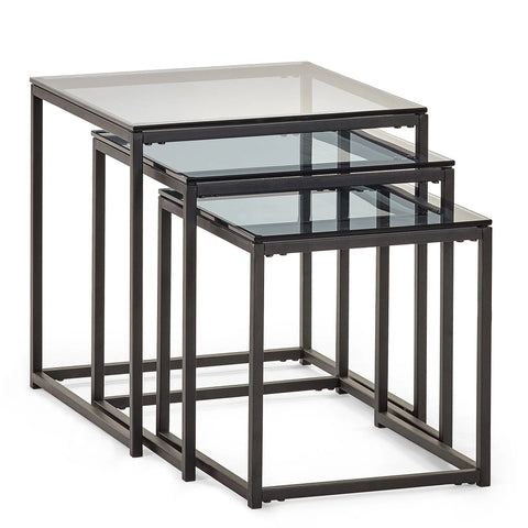 Chicago Nest Of 3 Tables - Glass and Black - CHI011