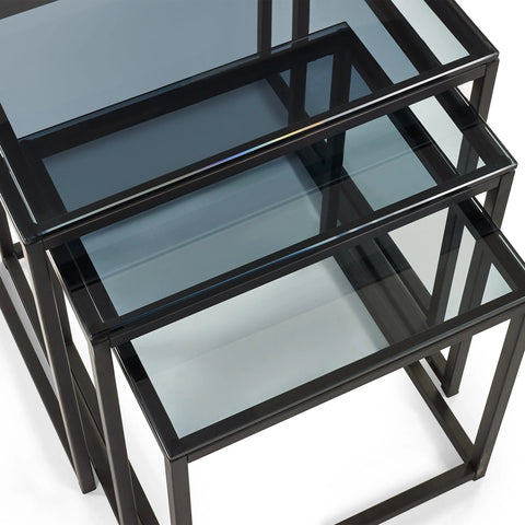 Chicago Nest Of 3 Tables - Glass and Black - CHI011