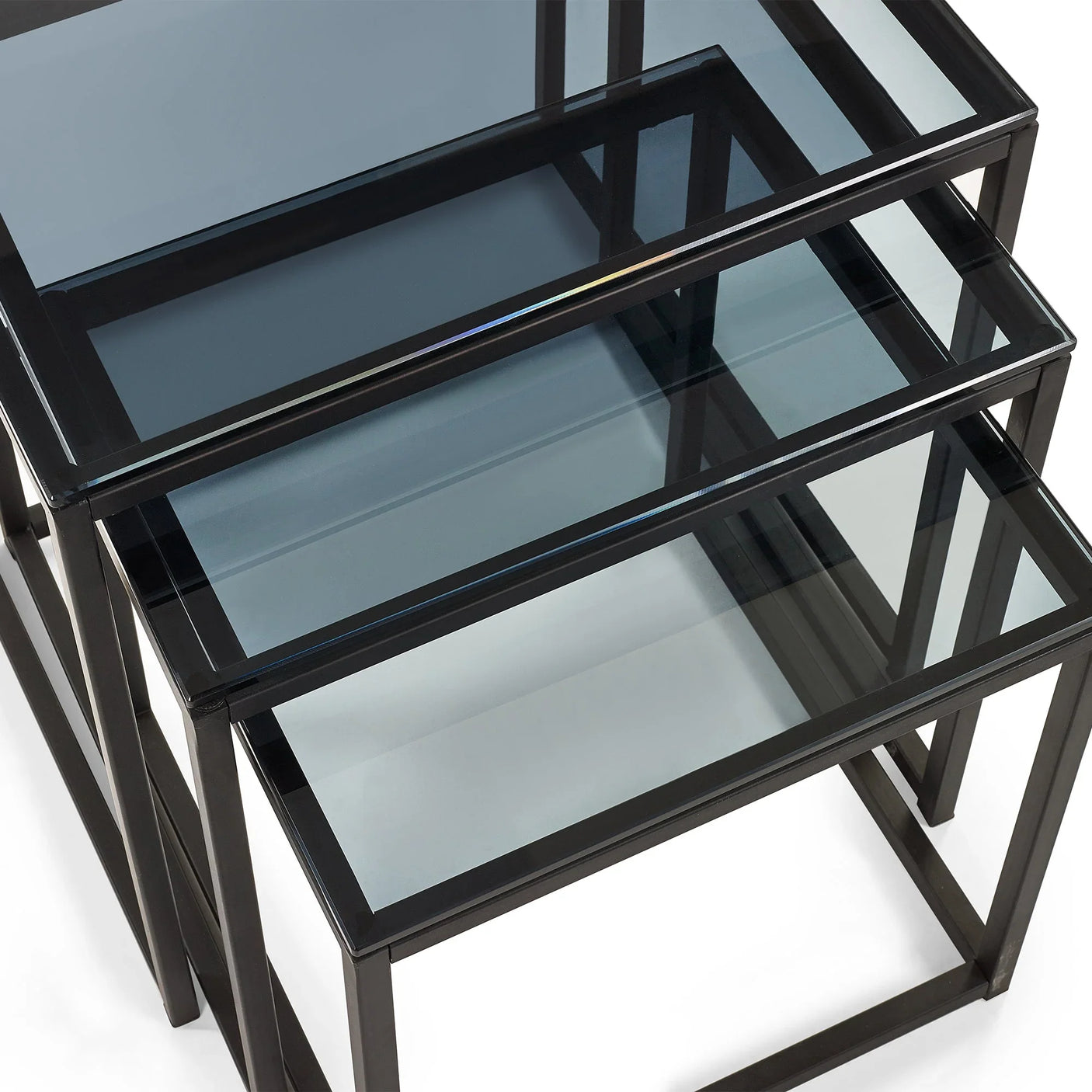 Chicago Nest Of 3 Tables - Glass and Black - CHI011