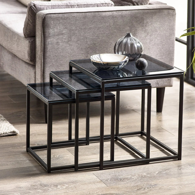 Chicago Nest Of 3 Tables - Glass and Black - CHI011