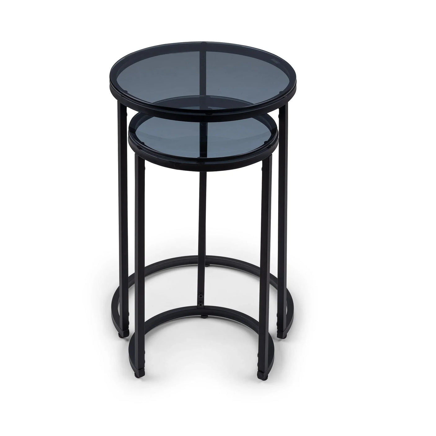 Chicago Round Nesting Side Tables - Glass and Black - CHI019