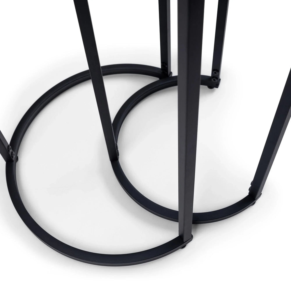 Chicago Round Nesting Side Tables - Glass and Black - CHI019