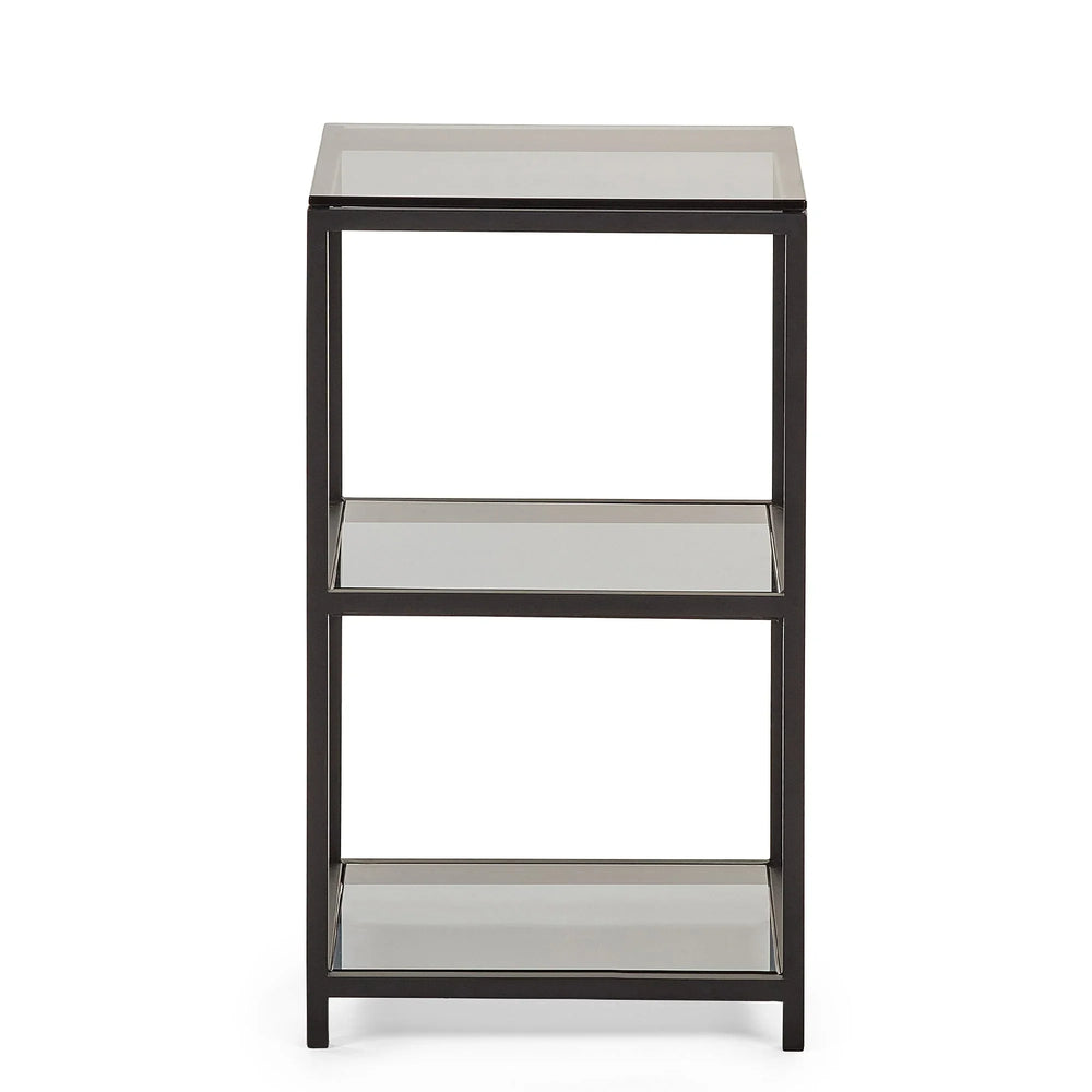 Chicago Tall Narrow Side Table - Glass and Black - CHI021
