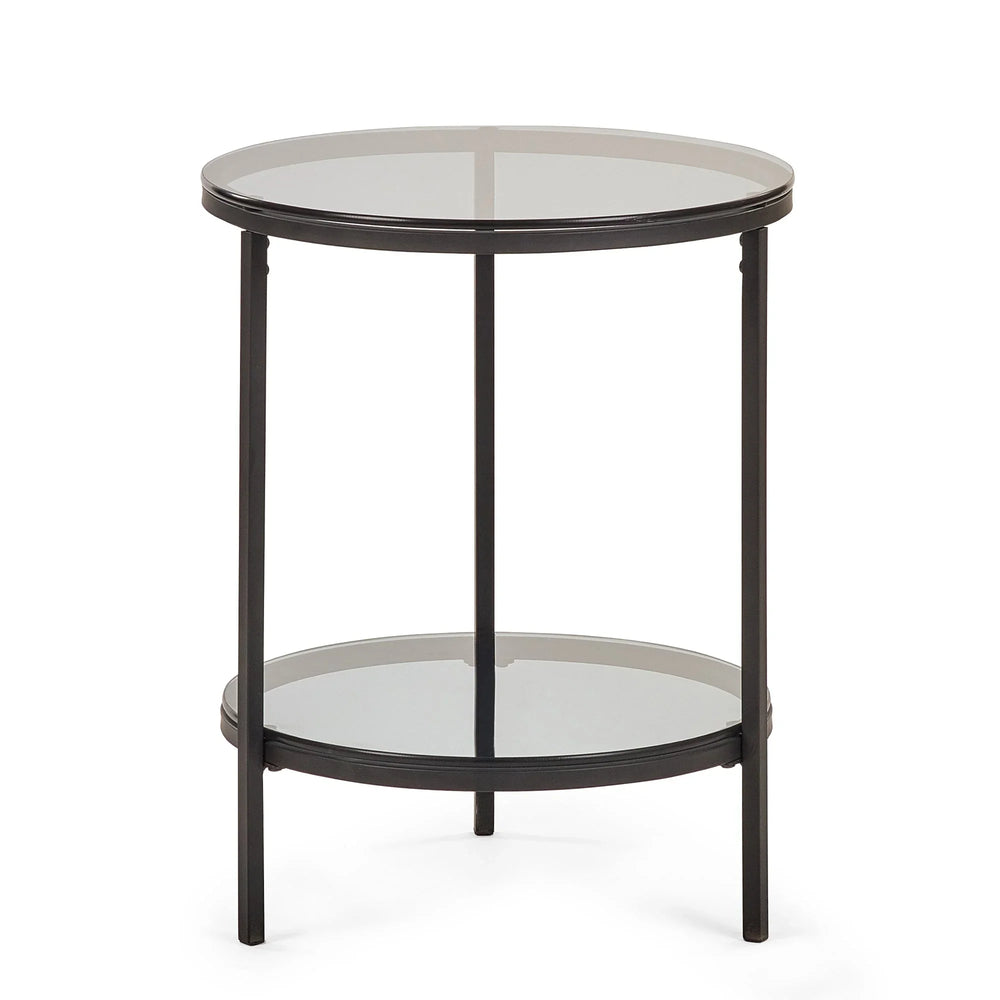 Chicago Circular Lamp Table With Shelf - Glass and Black - CHI023