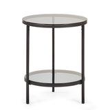 Chicago Circular Lamp Table With Shelf - Glass and Black - CHI023