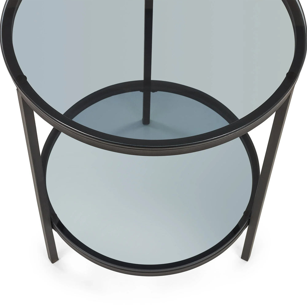 Chicago Circular Lamp Table With Shelf - Glass and Black - CHI023