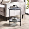 Chicago Circular Lamp Table With Shelf - Glass and Black - CHI023