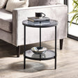 Chicago Circular Lamp Table With Shelf - Glass and Black - CHI023