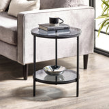 Chicago Circular Lamp Table With Shelf - Glass and Black - CHI023