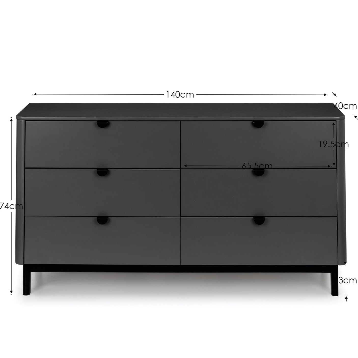 Chloe 6 Drawer Wide Chest - Grey - CHL004