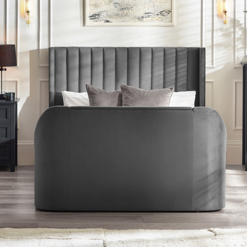 Clara Side Lift Ottoman Tv Bed - Light Grey / Double - CLA001