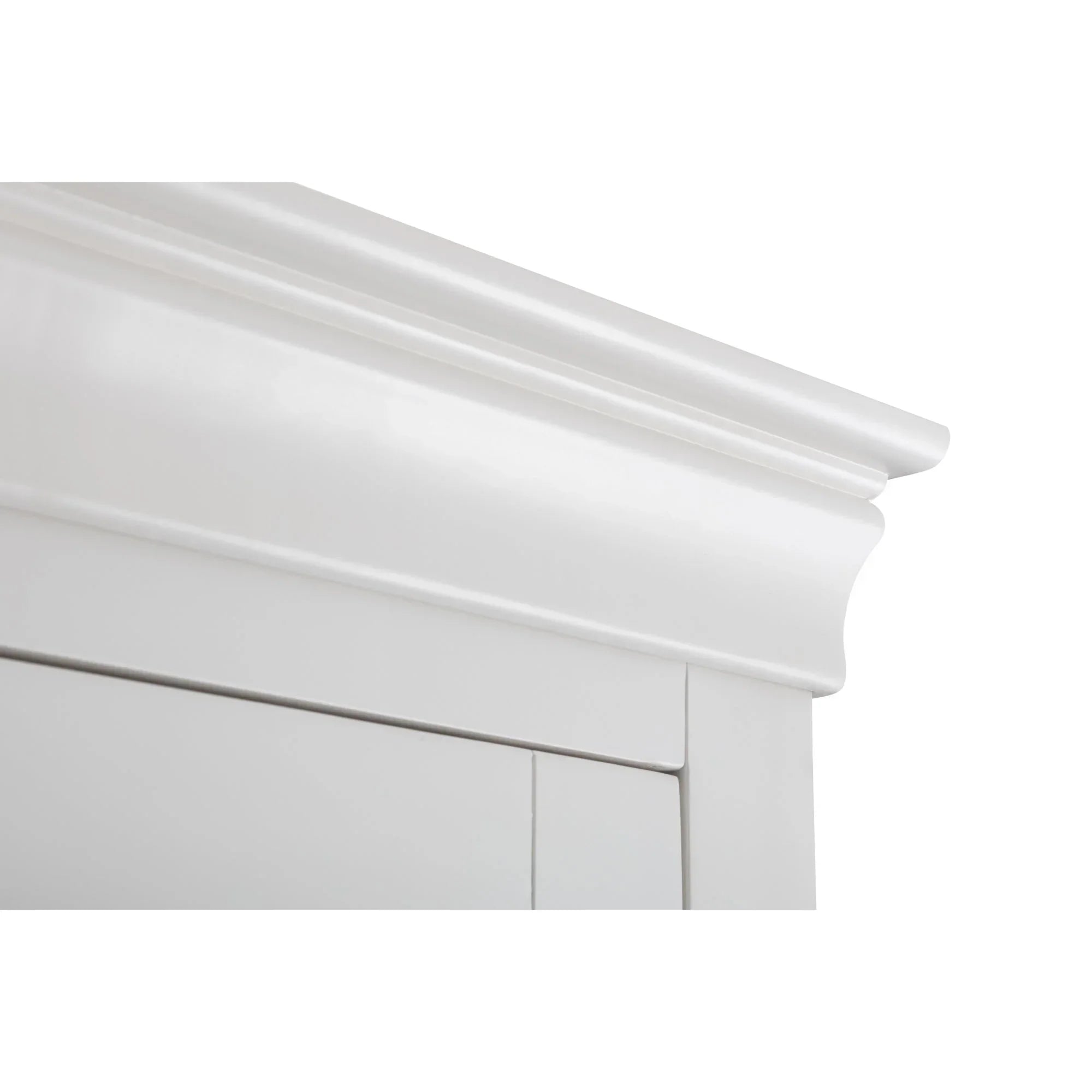Close detail of surf white wardrobe cornice and door frame