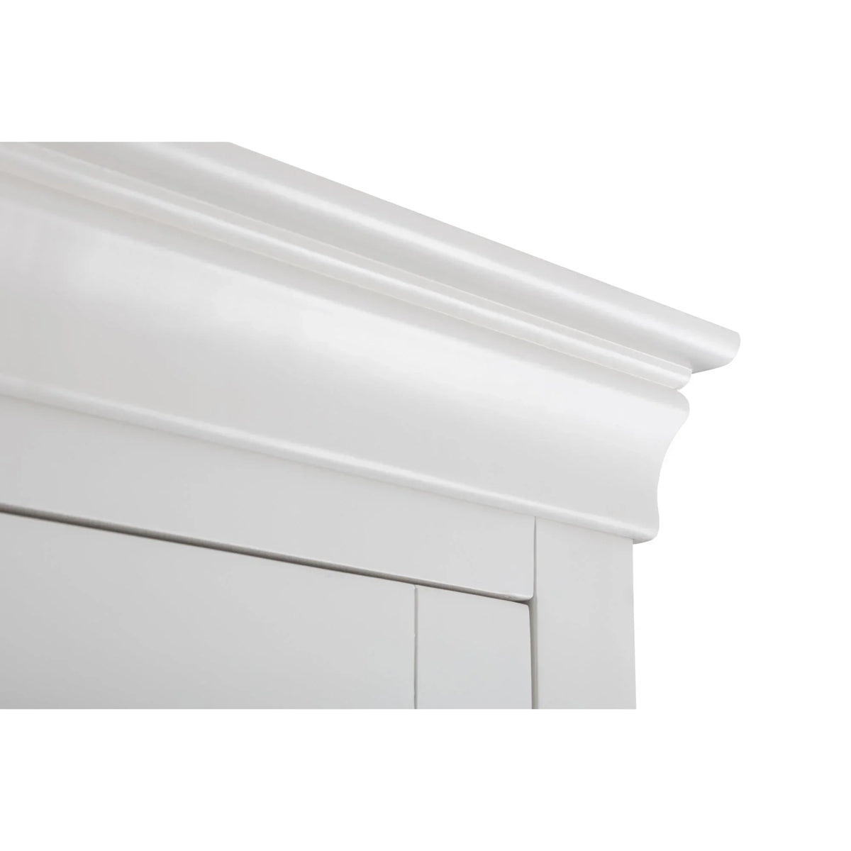Close detail of surf white wardrobe cornice and door frame